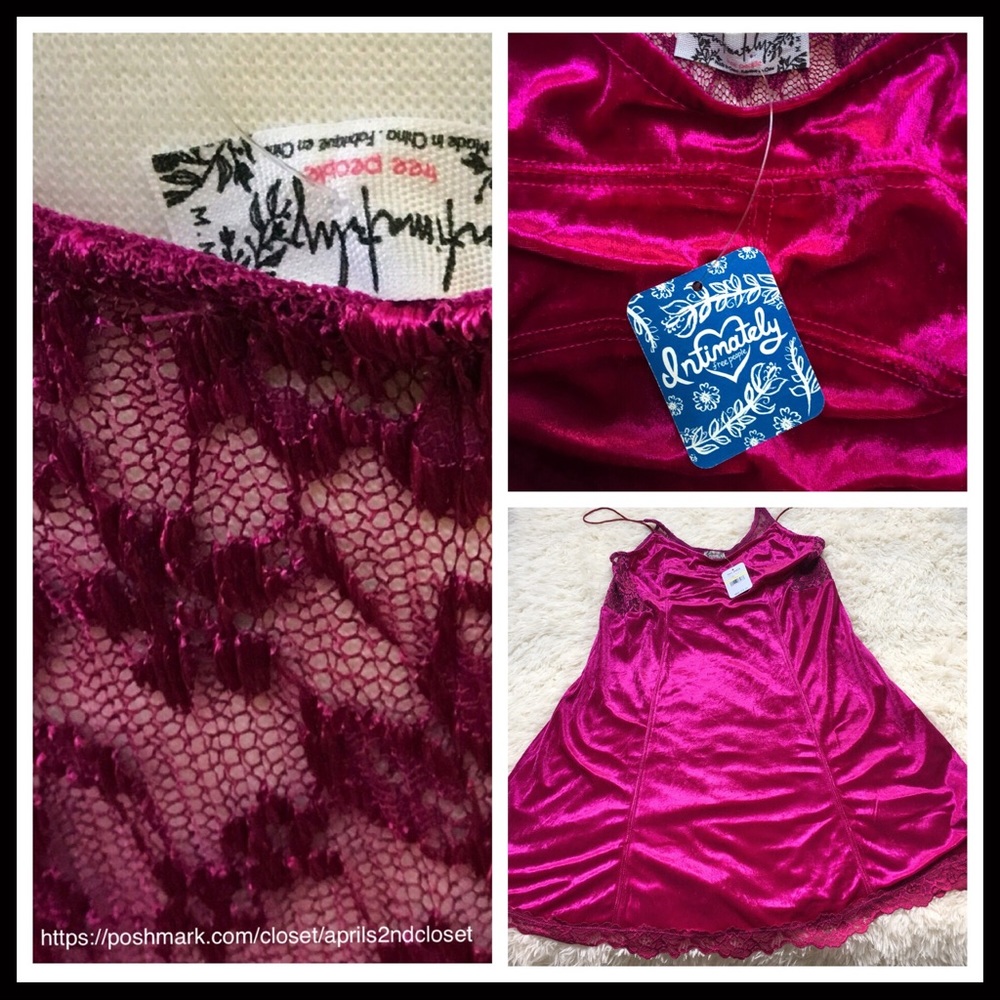 FREE PEOPLE LACE TRIM VELVET MINI SLIP DRESS - Picture 7 of 8